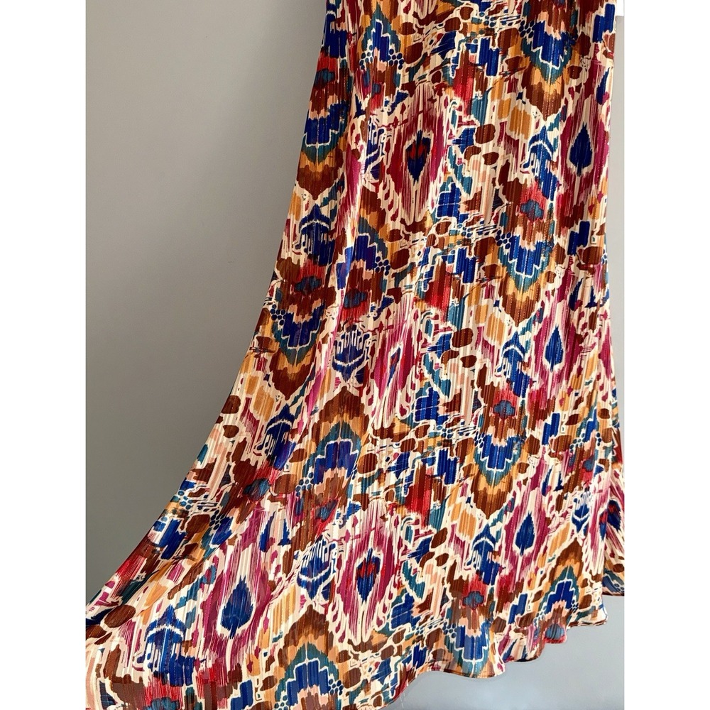 MSK Maxi Dress Boho Colorful Beach Earth Tone Metallic Flowy V Neck Straps Large - Picture 7 of 16